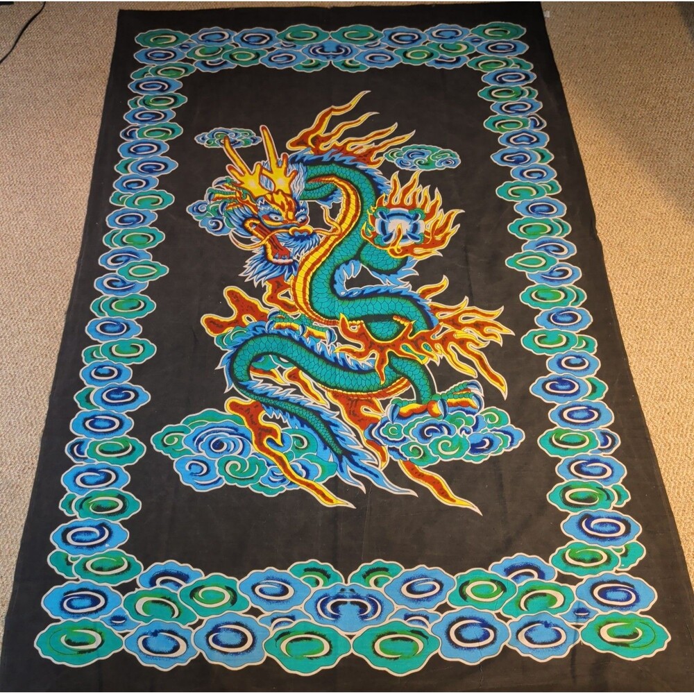 Chinese Dragon Serpent Wall Tapestry Room Decor Mystical Fantasy Fire